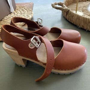 MIA Luggage Leather Abba Wooden Clogs Size 36 EU / 6 US $130